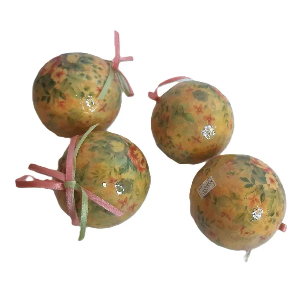 Vintage Victorian Roses Floral Christmas Decoupage Ornaments Set of 4